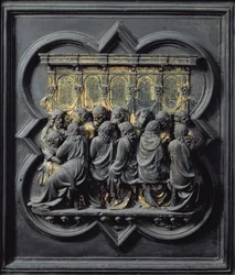 La Última Cena, duodécimo panel de las Puertas Norte del Baptisterio de San Giovanni, 1203-24